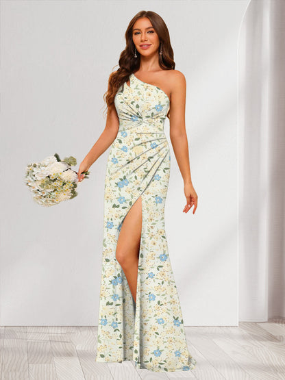 Trumpet/Mermaid One-Shoulder Sleeveless Split Side Floral Bridesmaid Dresses