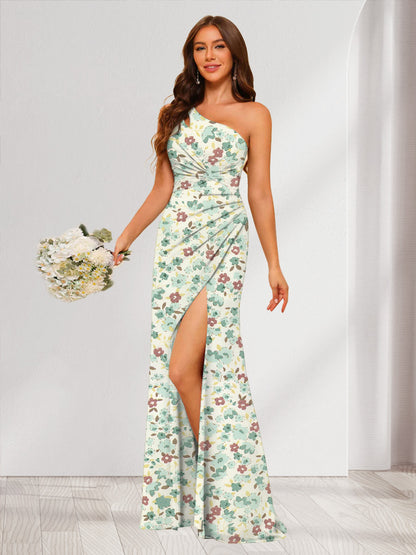 Trumpet/Mermaid One-Shoulder Sleeveless Split Side Floral Bridesmaid Dresses