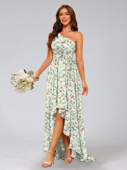 A-Line/Princess One-Shoulder Sleeveless Ruched Floral Bridesmaid Dresses