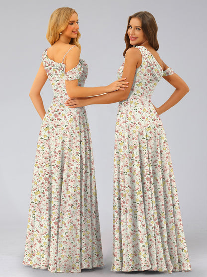 A-Line/Princess Asymmetrical Sleeveless Ruched Floral Bridesmaid Dresses