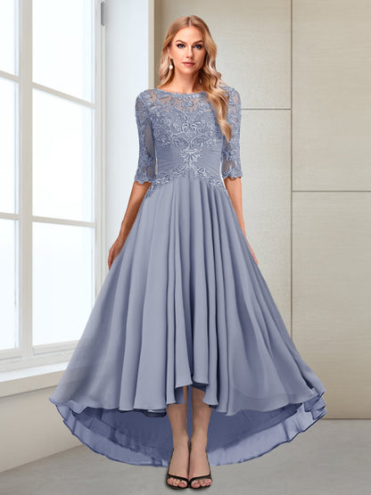 A-Line/Princess Asymmetrical Half Sleeves Scoop Mother of the Bride Dresses