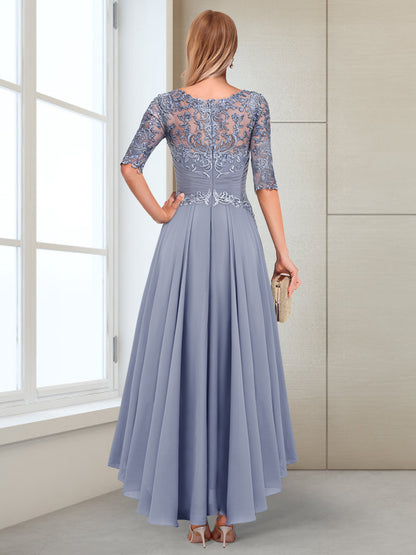 A-Line/Princess Asymmetrical Half Sleeves Scoop Mother of the Bride Dresses