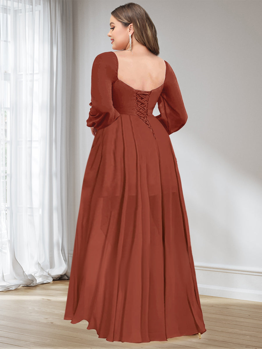 A-Line/Princess Sweetheart Long Sleeves Asymmetrical Ruched Plus Size Bridesmaid Dresses