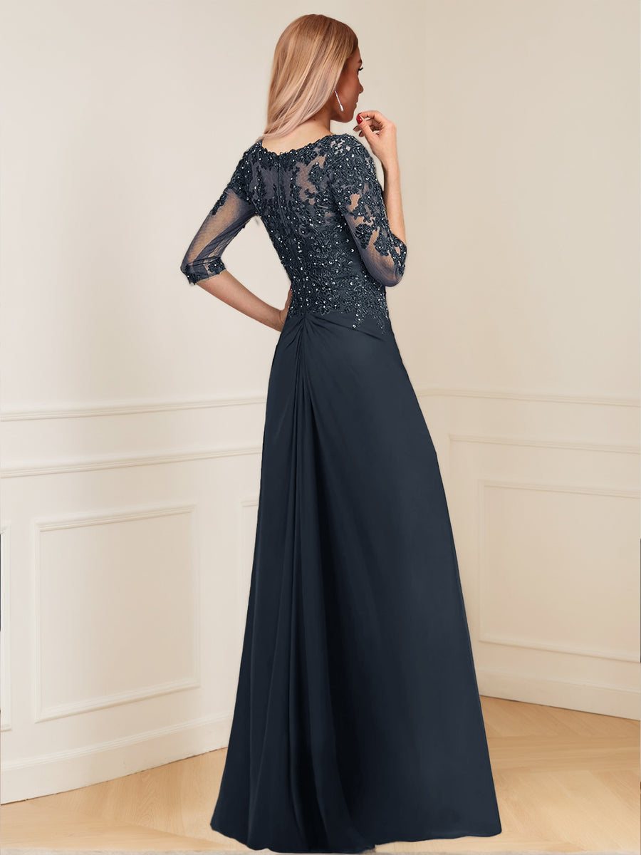 Chiffon V-Neck Half Sleeves Mother of the Bride Pantsuits with Applique