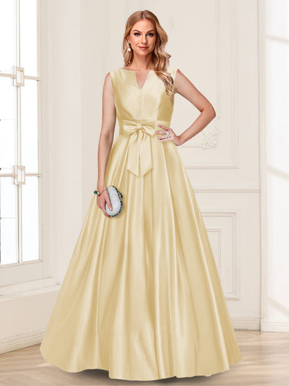 A-Line/Princess V-Neck Sleeveless Mother of the Bride Dresses with Bow