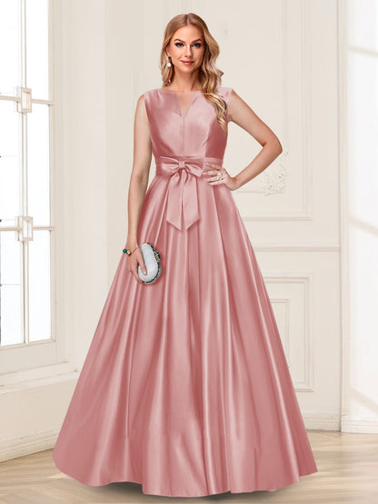 A-Line/Princess V-Neck Sleeveless Mother of the Bride Dresses with Bow