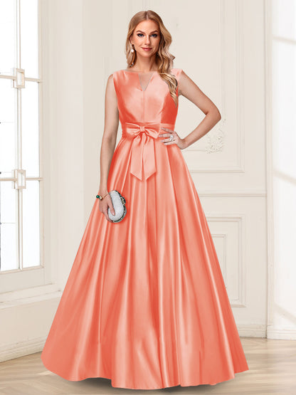 A-Line/Princess V-Neck Sleeveless Mother of the Bride Dresses with Bow