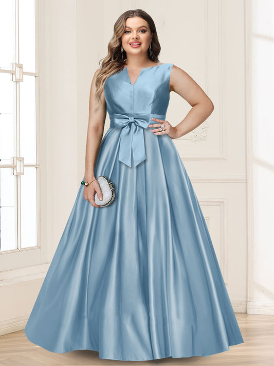 A-Line/Princess V-Neck Sleeveless Plus Size Mother of the Bride Dresses with Bow