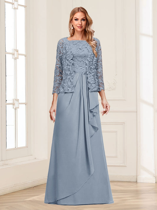 Lace Chiffon Square Neck 3/4 Sleeves 2 Pieces Mother of the Bride Dresses with Appliques & Jacket