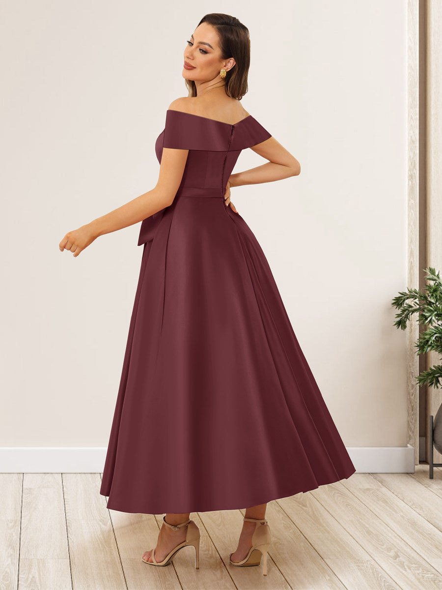 A-Line/Princess Off-The-Shoulder Sleeveless Long Evening Dresses with Bow Knot