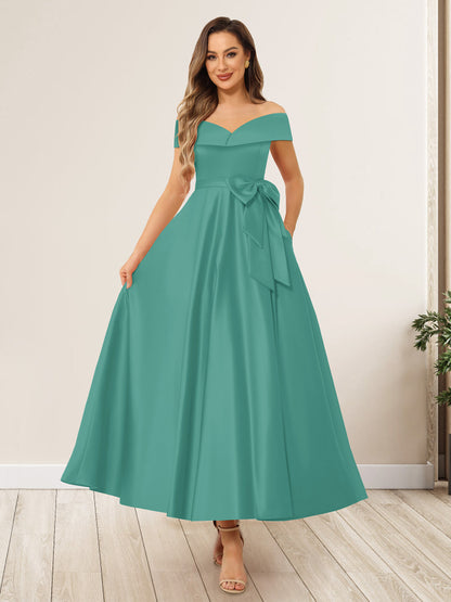 A-Line/Princess Off-The-Shoulder Sleeveless Long Evening Dresses with Bow Knot