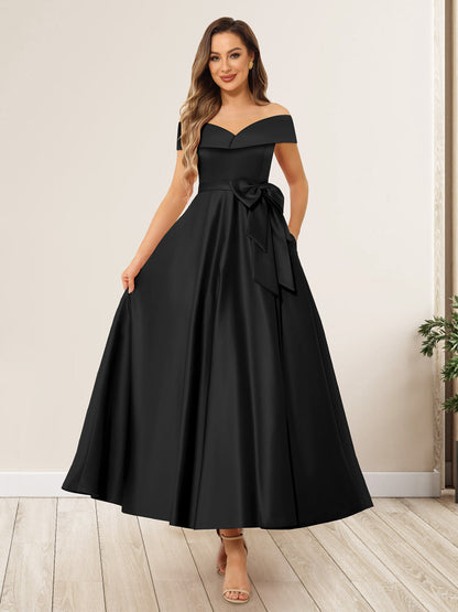 A-Line/Princess Off-The-Shoulder Sleeveless Long Evening Dresses with Bow Knot