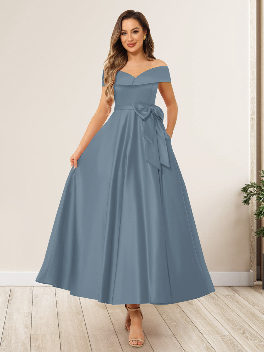 A-Line/Princess Off-The-Shoulder Sleeveless Long Evening Dresses with Bow Knot