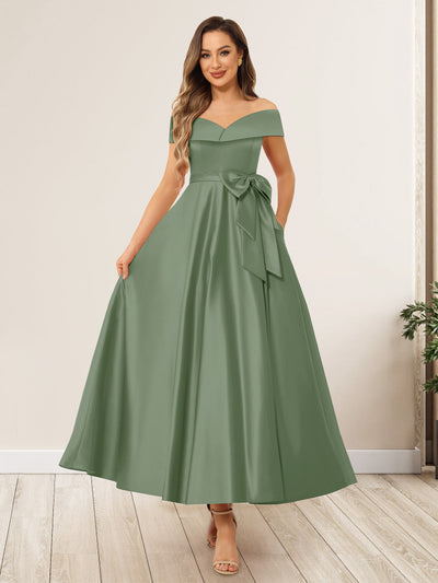 A-Line/Princess Off-The-Shoulder Sleeveless Long Evening Dresses with Bow Knot