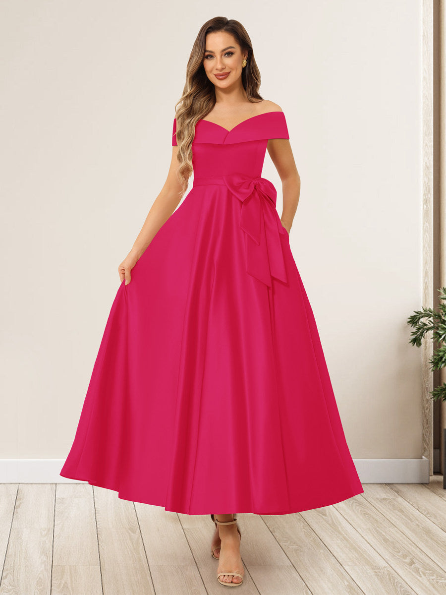 A-Line/Princess Off-The-Shoulder Sleeveless Long Evening Dresses with Bow Knot