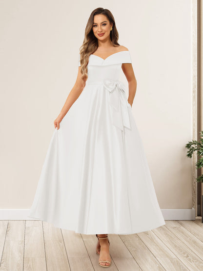 A-Line/Princess Off-The-Shoulder Sleeveless Long Evening Dresses with Bow Knot