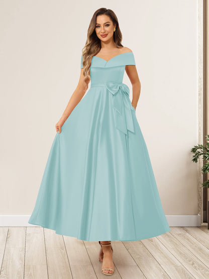 A-Line/Princess Off-The-Shoulder Sleeveless Long Evening Dresses with Bow Knot