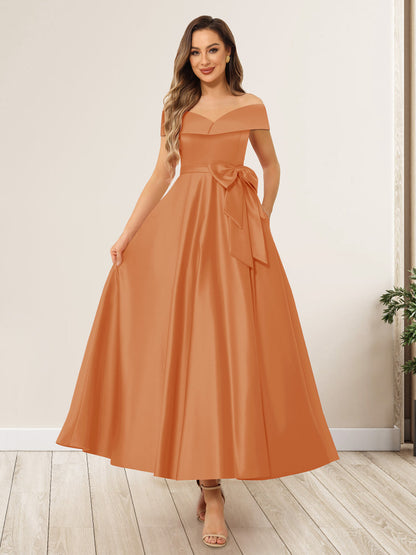 A-Line/Princess Off-The-Shoulder Sleeveless Long Evening Dresses with Bow Knot