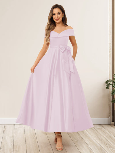 A-Line/Princess Off-The-Shoulder Sleeveless Long Evening Dresses with Bow Knot