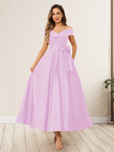 A-Line/Princess Off-The-Shoulder Sleeveless Long Evening Dresses with Bow Knot