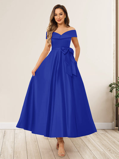 A-Line/Princess Off-The-Shoulder Sleeveless Long Evening Dresses with Bow Knot