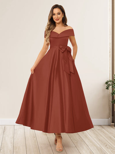 A-Line/Princess Off-The-Shoulder Sleeveless Long Evening Dresses with Bow Knot