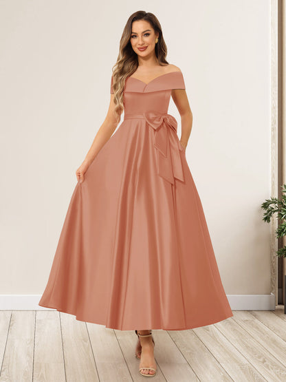 A-Line/Princess Off-The-Shoulder Sleeveless Long Evening Dresses with Bow Knot