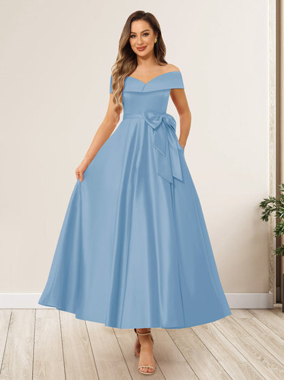 A-Line/Princess Off-The-Shoulder Sleeveless Long Evening Dresses with Bow Knot