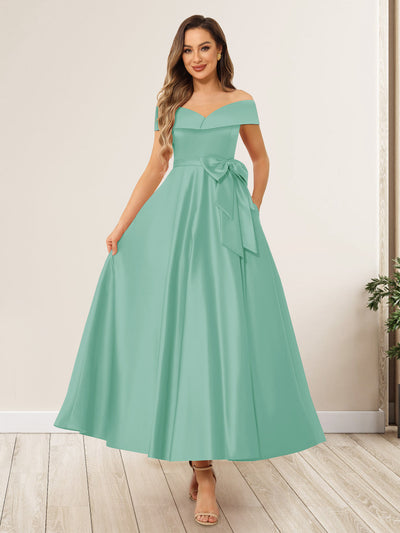 A-Line/Princess Off-The-Shoulder Sleeveless Long Evening Dresses with Bow Knot