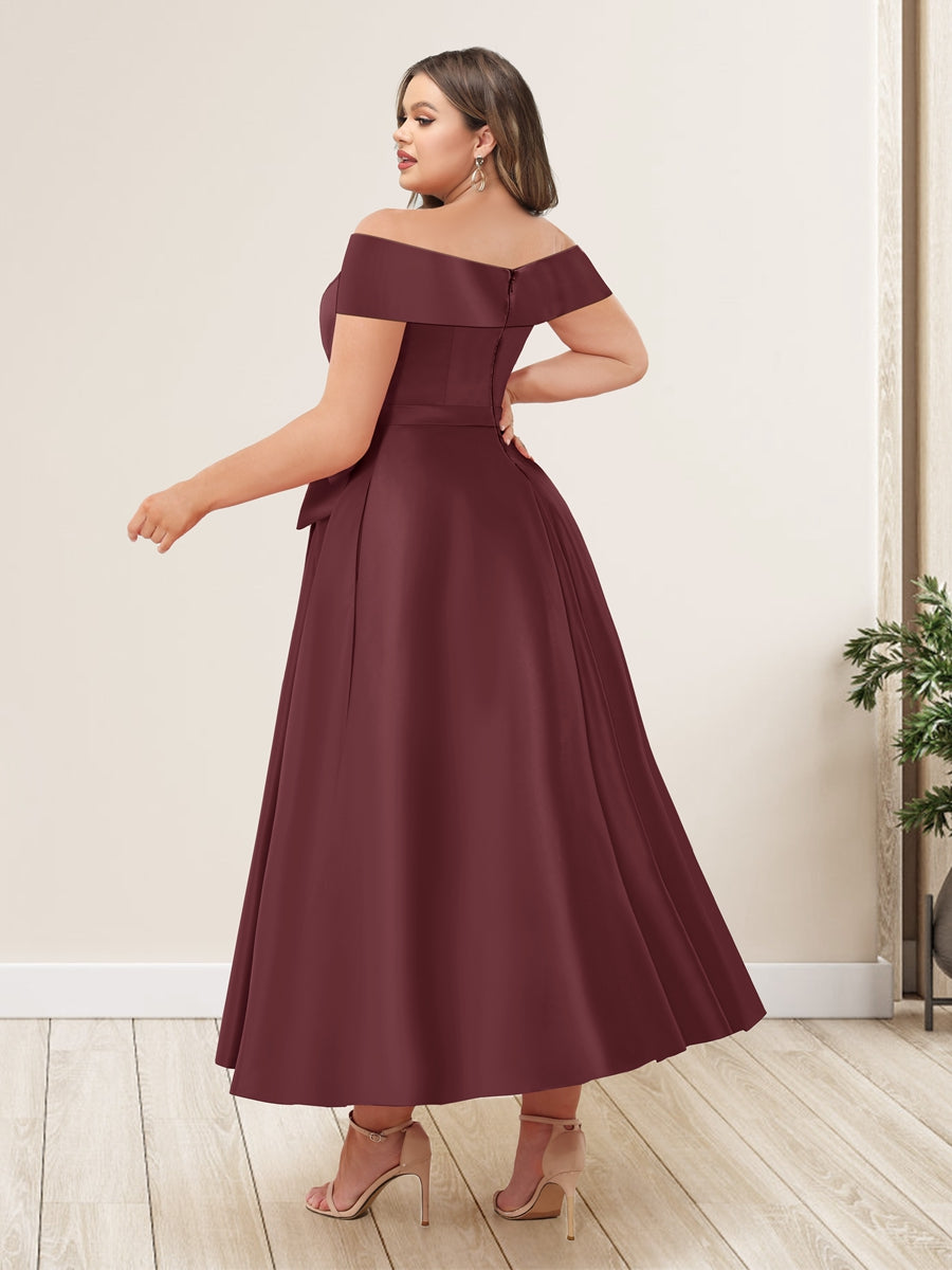 A-Line/Princess Off-The-Shoulder Sleeveless Plus Size Long Evening Dresses with Bow Knot