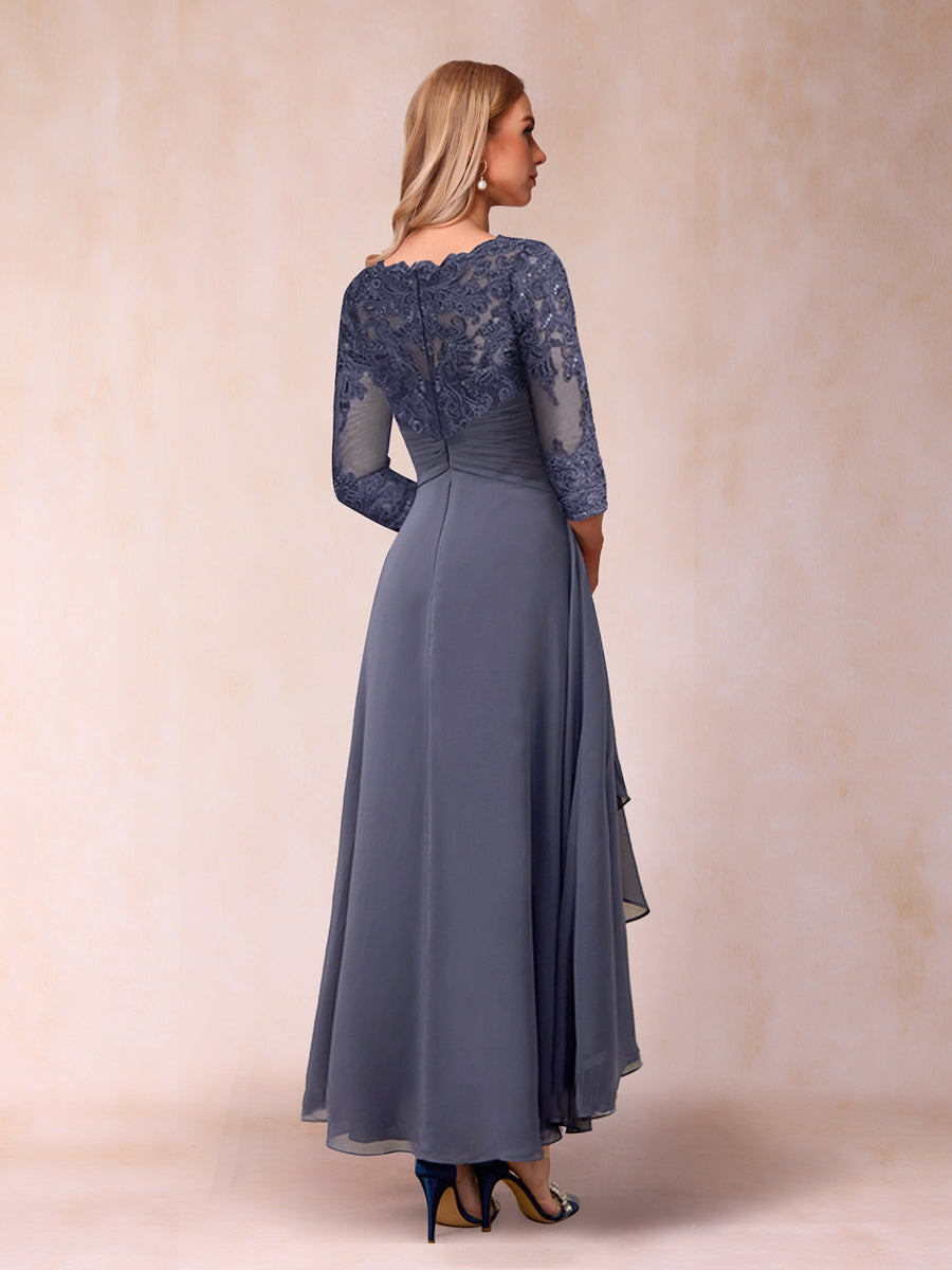 A-Line/Princess Sheer Neck 3/4 Sleeves Mother of the Bride Dresses with Beading