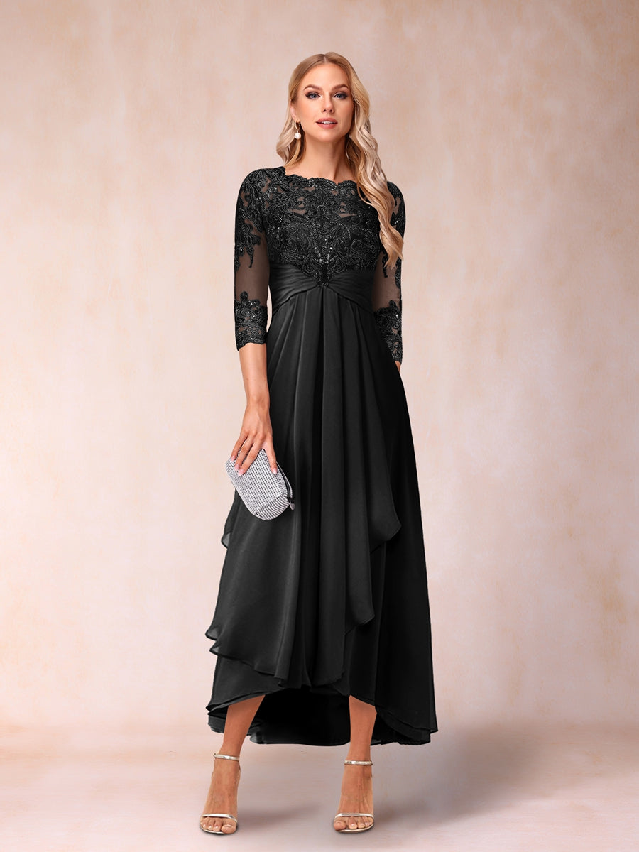 A-Line/Princess Sheer Neck 3/4 Sleeves Mother of the Bride Dresses with Beading