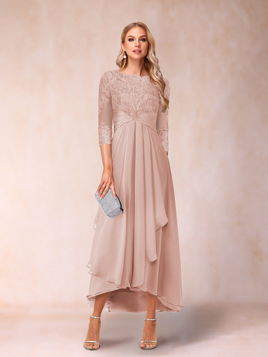 A-Line/Princess Sheer Neck 3/4 Sleeves Mother of the Bride Dresses with Beading