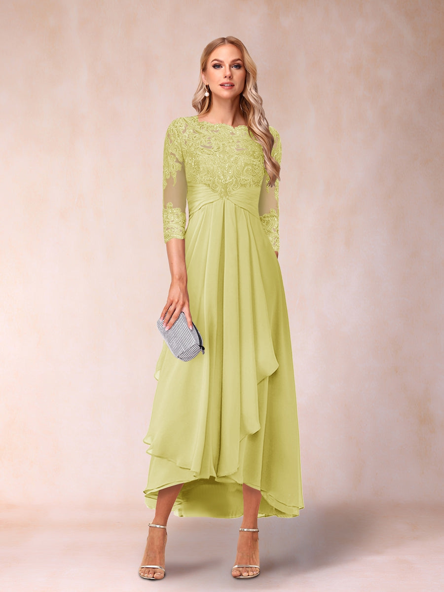 A-Line/Princess Sheer Neck 3/4 Sleeves Mother of the Bride Dresses with Beading