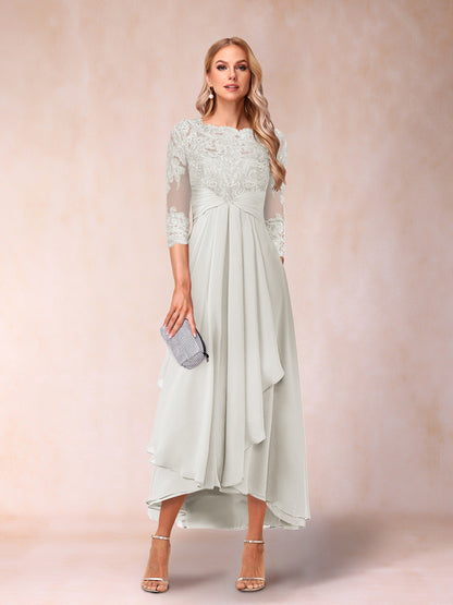 A-Line/Princess Sheer Neck 3/4 Sleeves Mother of the Bride Dresses with Beading