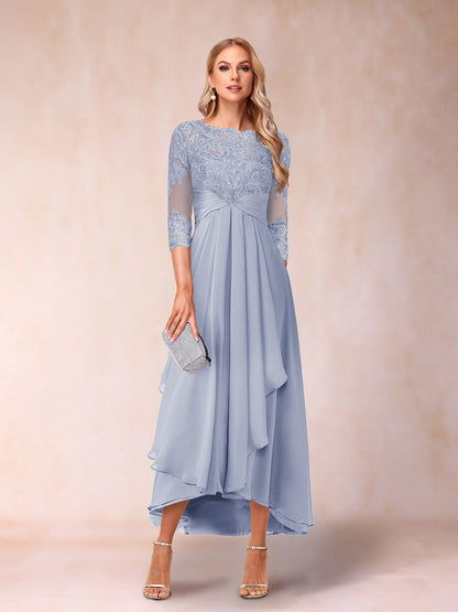 A-Line/Princess Sheer Neck 3/4 Sleeves Mother of the Bride Dresses with Beading