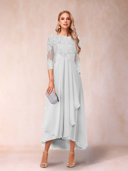 A-Line/Princess Sheer Neck 3/4 Sleeves Mother of the Bride Dresses with Beading