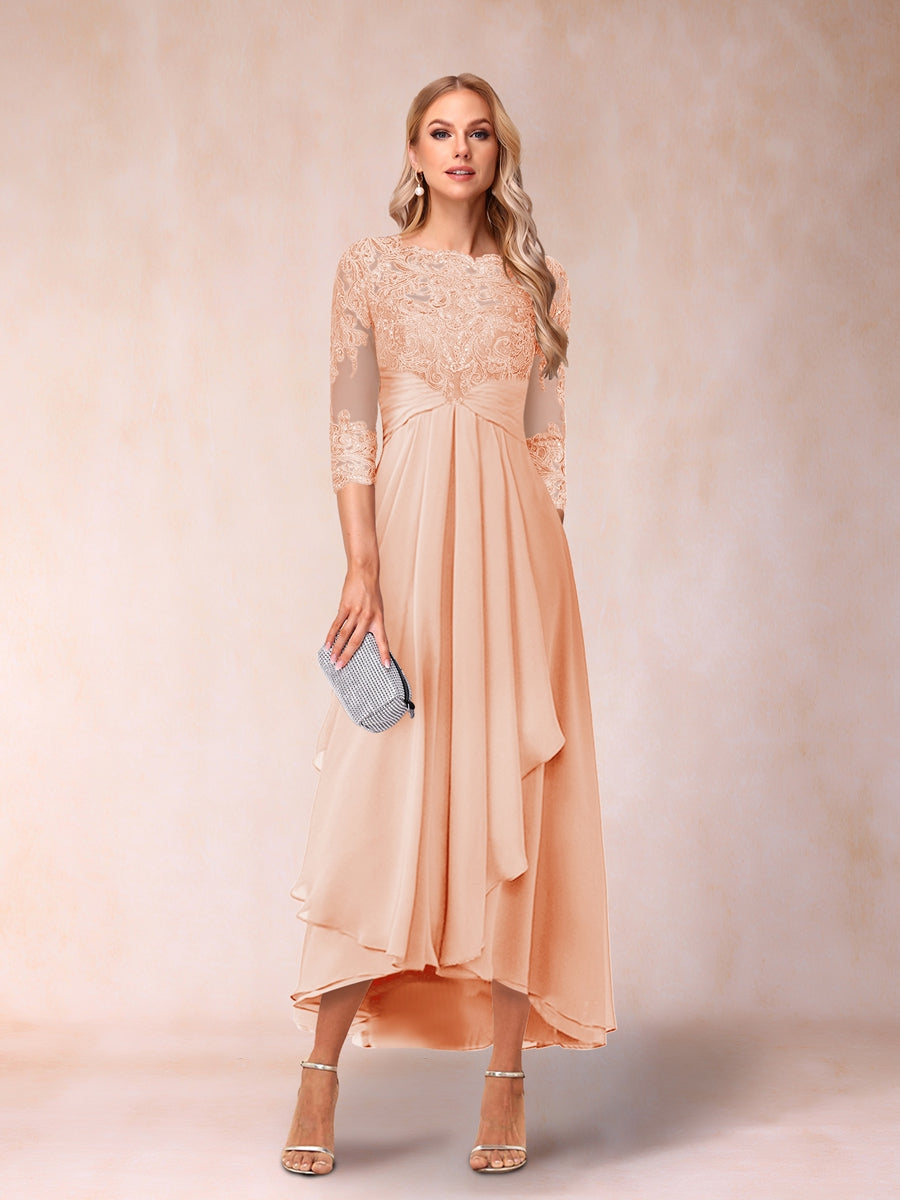 A-Line/Princess Sheer Neck 3/4 Sleeves Mother of the Bride Dresses with Beading