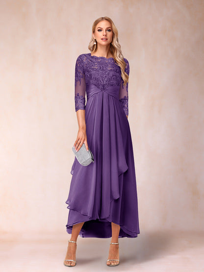 A-Line/Princess Sheer Neck 3/4 Sleeves Mother of the Bride Dresses with Beading