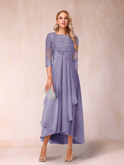 A-Line/Princess Sheer Neck 3/4 Sleeves Mother of the Bride Dresses with Beading