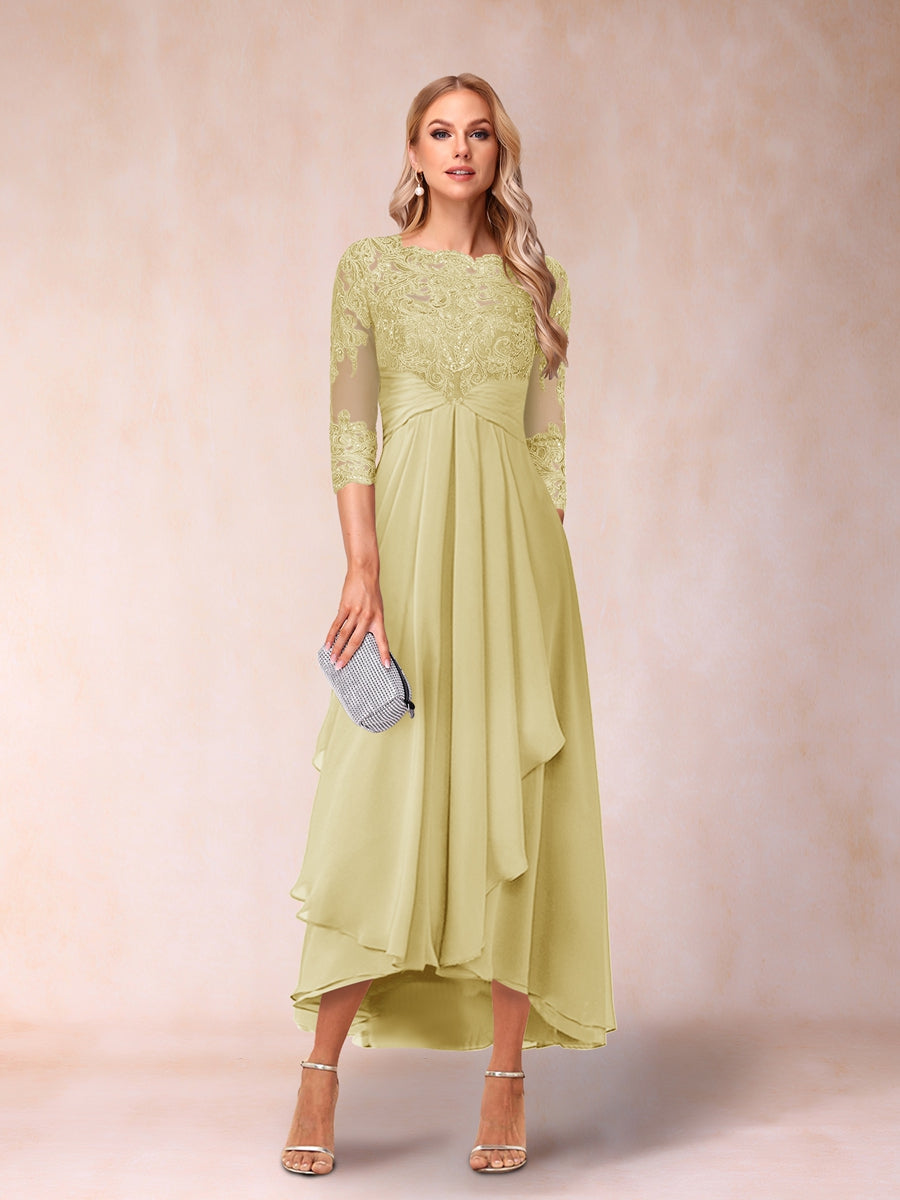 A-Line/Princess Sheer Neck 3/4 Sleeves Mother of the Bride Dresses with Beading