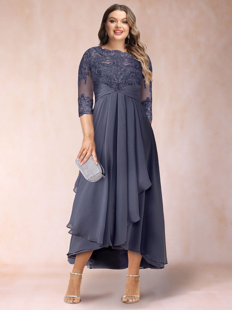 A-Line/Princess Sheer Neck 3/4 Sleeves Plus Size Mother of the Bride Dresses with Beading