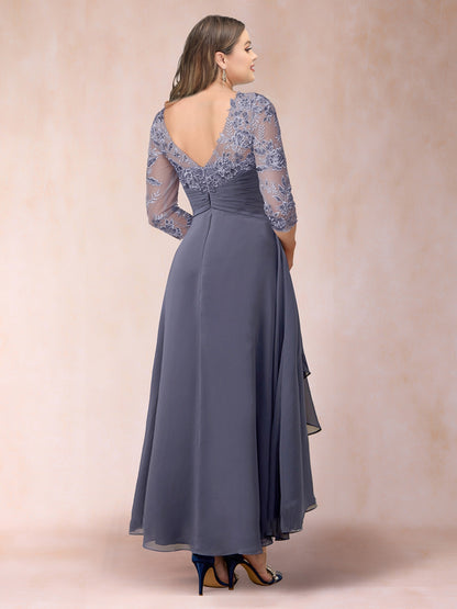 A-Line/Princess Sheer Neck 3/4 Sleeves Plus Size Mother of the Bride Dresses with Beading