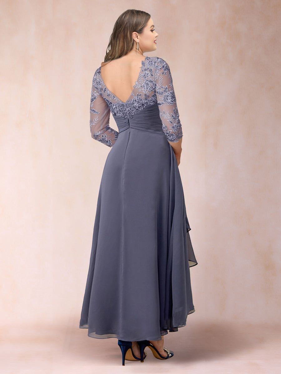 A-Line/Princess Sheer Neck 3/4 Sleeves Plus Size Mother of the Bride Dresses with Beading