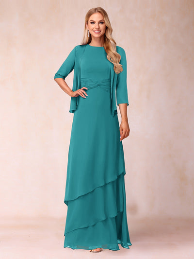 A-Line/Princess Scoop Ruched Floor-Length Mother of the Bride Dresses with Ruffles & Jacket