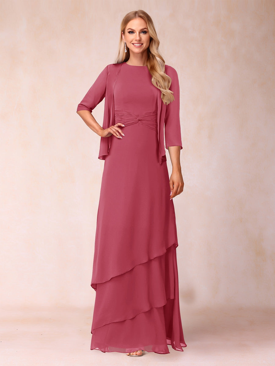 A-Line/Princess Scoop Ruched Floor-Length Mother of the Bride Dresses with Ruffles & Jacket