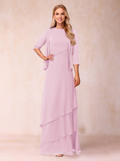 A-Line/Princess Scoop Ruched Floor-Length Mother of the Bride Dresses with Ruffles & Jacket