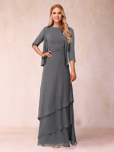 A-Line/Princess Scoop Ruched Floor-Length Mother of the Bride Dresses with Ruffles & Jacket