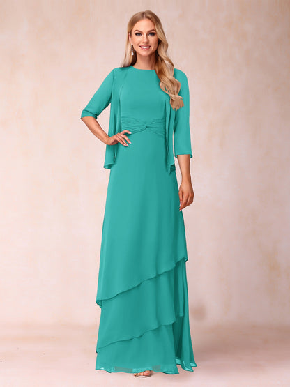 A-Line/Princess Scoop Ruched Floor-Length Mother of the Bride Dresses with Ruffles & Jacket