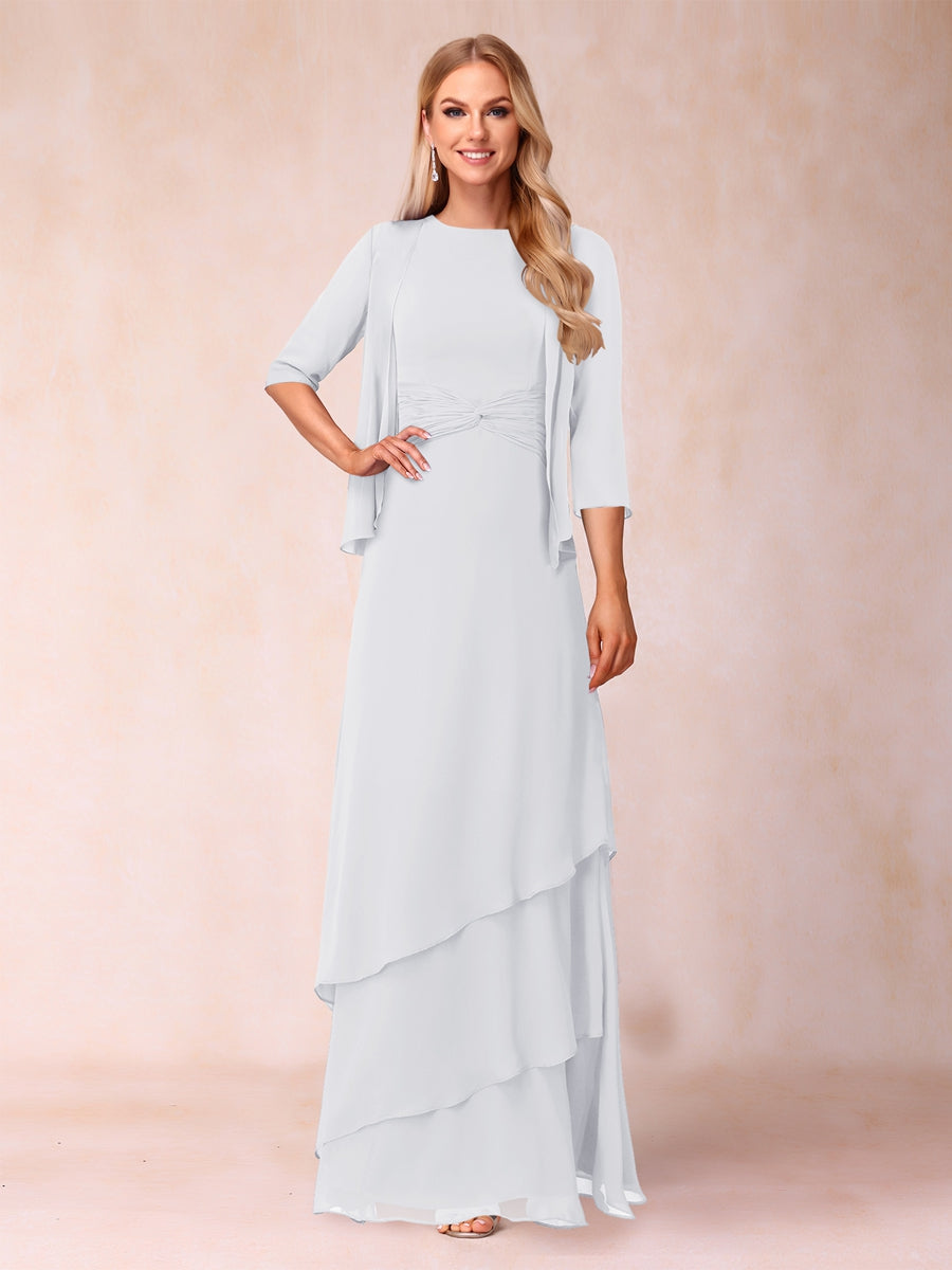 A-Line/Princess Scoop Ruched Floor-Length Mother of the Bride Dresses with Ruffles & Jacket